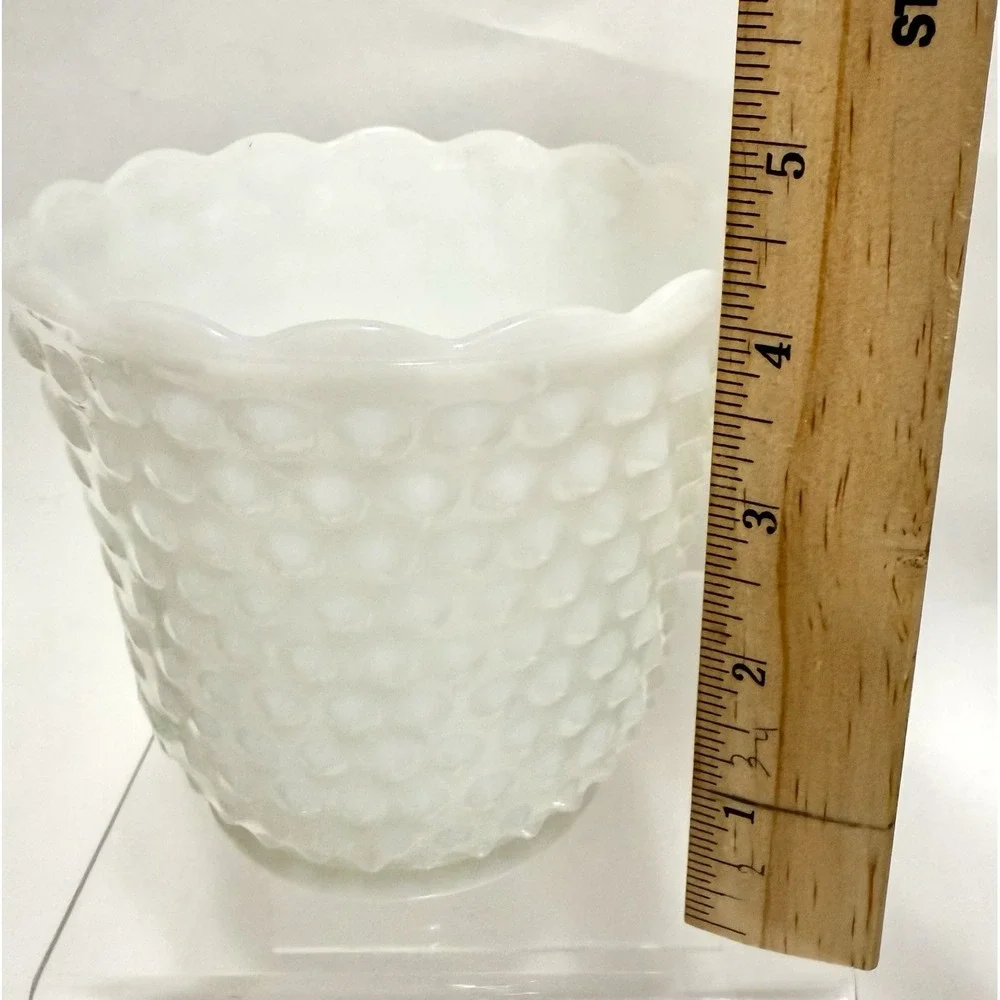 Vintage White Milk Glass Planter Scalloped Rim Textured Hobnail Style Unmarked